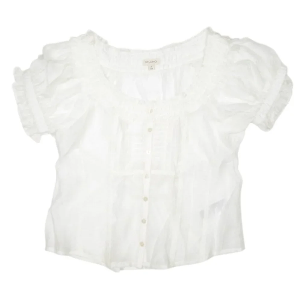 Anthropologie Pilcro Short-Sleeve Sheer Silky Blouse White S - Picture 4 of 13